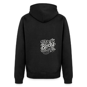 Sprich mit mir, Birdy - Unisex Premium Bio Zip Hoodie - Schwarz - Hinten - Nico (187cm)