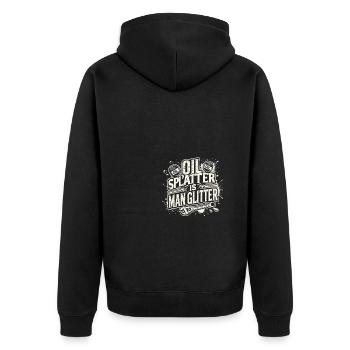Ölspritzer sind Menschenglitter - Unisex Premium Bio Zip Hoodie - Schwarz - Hinten - Nico (187cm)
