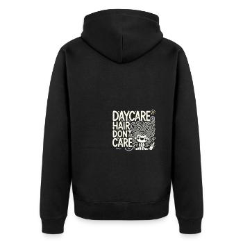 Daycare Hair Don't Care - Unisex Premium Bio Zip Hoodie - Schwarz - Hinten - Nico (187cm)