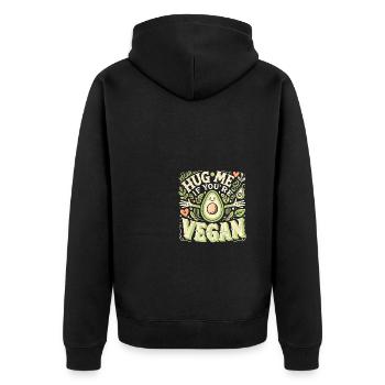 Umarme mich, wenn du Veganer bist - Unisex Premium Bio Zip Hoodie - Schwarz - Hinten - Nico (187cm)