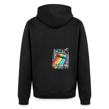 So läuft das bei mir - Unisex Premium Bio Zip Hoodie - Schwarz - Hinten - Nico (187cm)