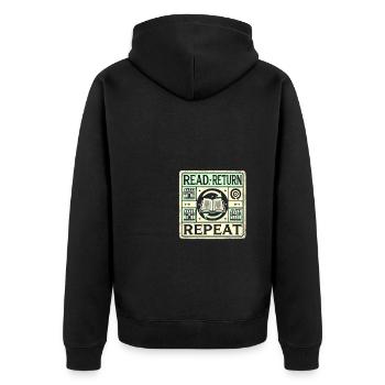 Lesen Zurück Wiederholen - Unisex Premium Bio Zip Hoodie - Schwarz - Hinten - Nico (187cm)