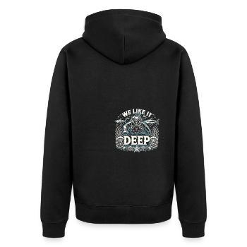 Sporttauchen - Wir mögen es tief - Unisex Premium Bio Zip Hoodie - Schwarz - Hinten - Nico (187cm)