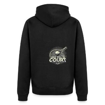 Wir sehen uns vor Gericht - Unisex Premium Bio Zip Hoodie - Schwarz - Hinten - Nico (187cm)