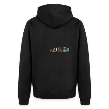 Funny Retro Evolution Of Man Forklift - Unisex Premium Bio Zip Hoodie - Schwarz - Hinten - Nico (187cm)