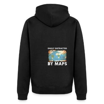 Leicht ablenkbar durch Karten - Unisex Premium Bio Zip Hoodie - Schwarz - Hinten - Nico (187cm)