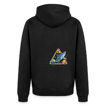 Hai beim Billardspielen - Unisex Premium Bio Zip Hoodie - Schwarz - Hinten - Nico (187cm)