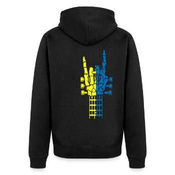 Ukraine Rock & Roll Rocker Frieden - Unisex Premium Bio Zip Hoodie - Schwarz - Hinten - Nico (187cm)