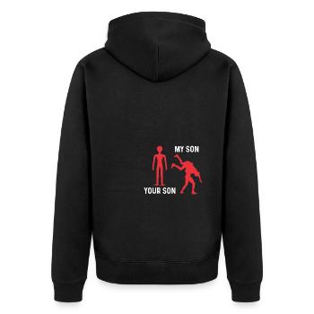 Dein Sohn Mein Sohn - Unisex Premium Bio Zip Hoodie - Schwarz - Hinten - Nico (187cm)