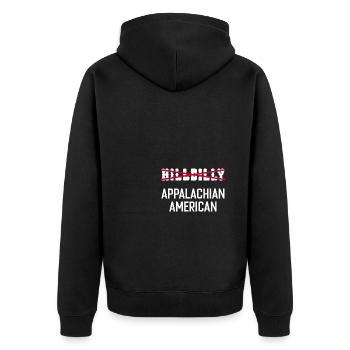 Amerikanischer Hinterwäldler aus den Appalachen - Unisex Premium Bio Zip Hoodie - Schwarz - Hinten - Nico (187cm)