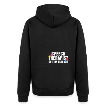 Sprachtherapeutin von Tiny Humans - Unisex Premium Bio Zip Hoodie - Schwarz - Hinten - Nico (187cm)