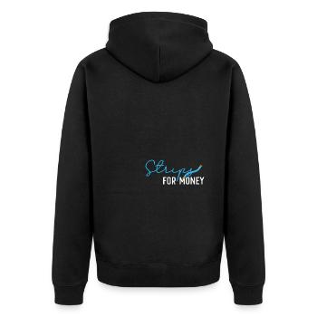 Strips für Geld - Unisex Premium Bio Zip Hoodie - Schwarz - Hinten - Nico (187cm)