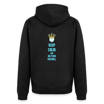 Bleiben Sie ruhig und spielen Sie Fußball! - Unisex Premium Bio Zip Hoodie - Schwarz - Hinten - Nico (187cm)