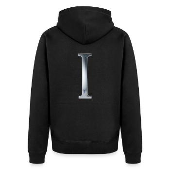 Chrome ,, I " Metallic - Unisex Premium Bio Zip Hoodie - Schwarz - Hinten - Nico (187cm)
