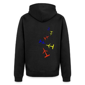 Windrad Silhouette - Unisex Premium Bio Zip Hoodie - Schwarz - Hinten - Nico (187cm)