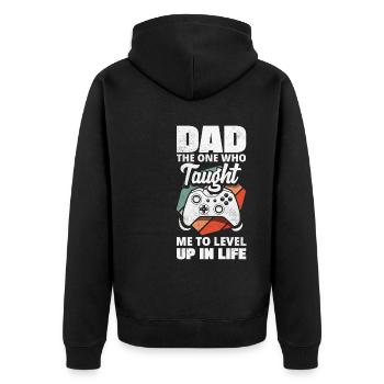 Papa Celui qui m’a appris à niveler ma vie - Veste à capuche bio Premium Unisexe - noir - Dos - Nico (187cm)