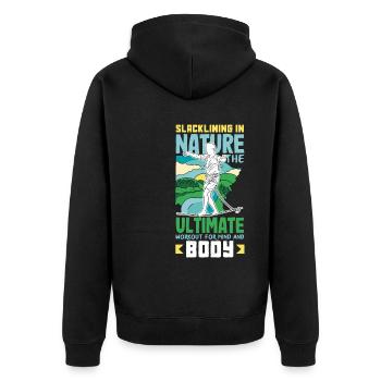 Slacklining in nature the ultimate workout for - Unisex Premium Organic Zip Hoodie - black - Back - Nico (187cm)