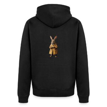 Hase im regenmantel im Retro Style - Unisex Premium Bio Zip Hoodie - Schwarz - Hinten - Nico (187cm)