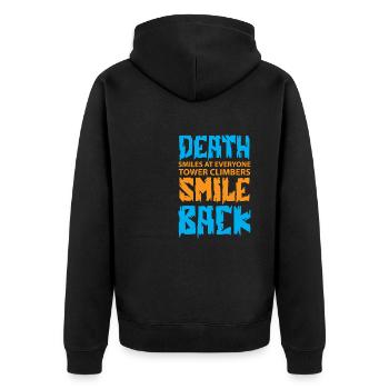 Der Tod lächelt jeden an, Industriekletterer - Unisex Premium Bio Zip Hoodie - Schwarz - Hinten - Nico (187cm)