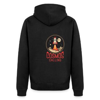 Kosmos ruft - Unisex Premium Bio Zip Hoodie - Schwarz - Hinten - Nico (187cm)