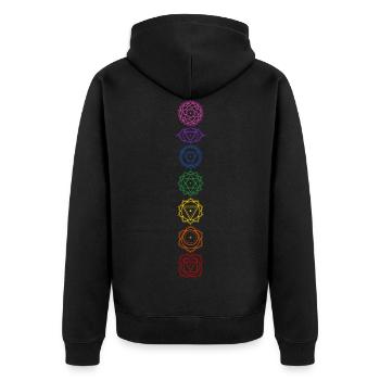 7 Chakra Symbole - Farben Zuordnung - Unisex Premium Bio Zip Hoodie - Schwarz - Hinten - Nico (187cm)