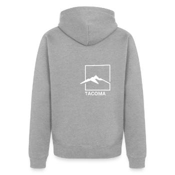 Hiking Tacoma Minimalistic Mountains Nature Hiking - Unisex Premium Bio Zip Hoodie - Grau meliert - Hinten - Nico (187cm)