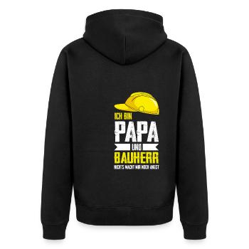 Bauherr Papa Baustelle Geschenk - Unisex Premium Bio Zip Hoodie - Schwarz - Hinten - Nico (187cm)