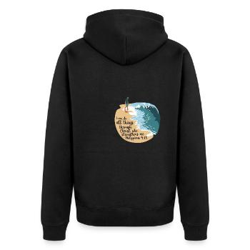 All through Christ Philippians 4:13 Strength - Unisex Premium Organic Zip Hoodie - black - Back - Nico (187cm)