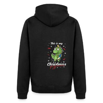 Dinosaurier Trex Pyjama Weihnachten Schlafen - Unisex Premium Bio Zip Hoodie - Schwarz - Hinten - Nico (187cm)