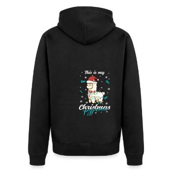 Lama Pyjama Weihnachten Schlafen - Unisex Premium Bio Zip Hoodie - Schwarz - Hinten - Nico (187cm)