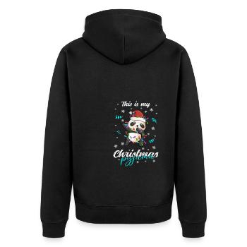 Panda Pyjama Weihnachten Schlafen - Unisex Premium Bio Zip Hoodie - Schwarz - Hinten - Nico (187cm)