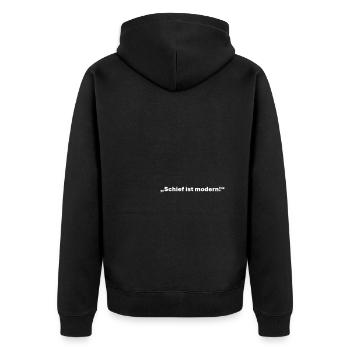 Schief ist modern - Unisex Premium Bio Zip Hoodie - Schwarz - Hinten - Nico (187cm)