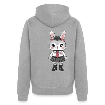Süßes Häschen in traditioneller Schuluniform. - Unisex Premium Bio Zip Hoodie - Grau meliert - Hinten - Nico (187cm)