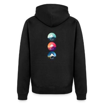 Gebirgslandschaft Geometrische Kunst - Unisex Premium Bio Zip Hoodie - Schwarz - Hinten - Nico (187cm)