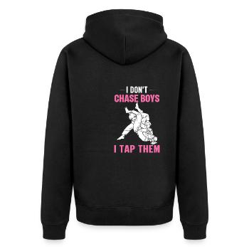 Boxen Sport Lifestyle Kampfsport Freestyle Geschen - Unisex Premium Bio Zip Hoodie - Schwarz - Hinten - Nico (187cm)