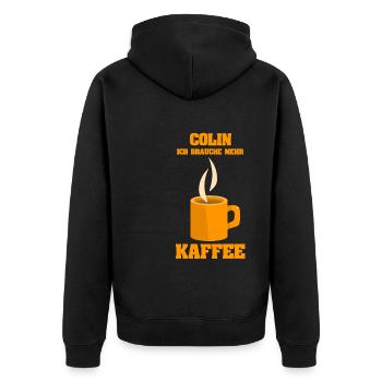 Geschenk für Colin - Unisex Premium Bio Zip Hoodie - Schwarz - Hinten - Nico (187cm)