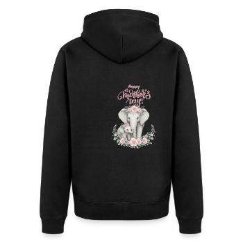 Mother's Love Elephant & Calf Floral Wreath - Unisex Premium Bio Zip Hoodie - Schwarz - Hinten - Nico (187cm)