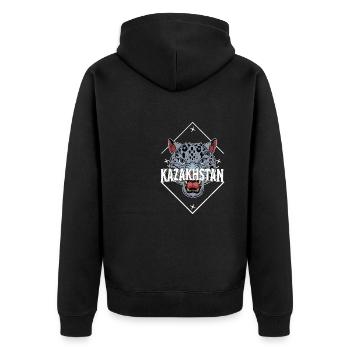 Kasachstan Souvenir Herkunft Schneeleopard - Unisex Premium Bio Zip Hoodie - Schwarz - Hinten - Nico (187cm)