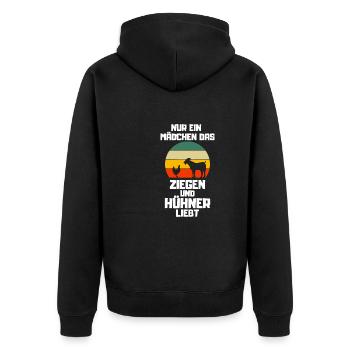 Bauernhof Tier Geschenk Retro Mädchen Huhn Ziege - Unisex Premium Bio Zip Hoodie - Schwarz - Hinten - Nico (187cm)