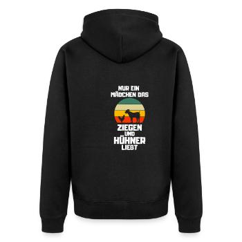 Retro Ziegen Hühner Mädchen Bauernhof Tier Huhn - Unisex Premium Bio Zip Hoodie - Schwarz - Hinten - Nico (187cm)