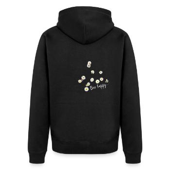 Bee happy, bee, daisy, flowers - Unisex Premium Organic Zip Hoodie - black - Back - Nico (187cm)