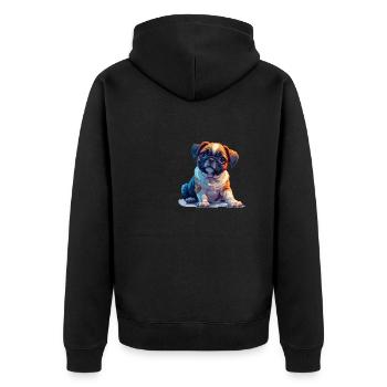 Chiot carlin assis - Veste à capuche bio Premium Unisexe - noir - Dos - Nico (187cm)