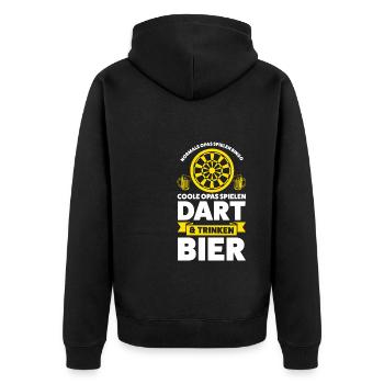 Darten & Bier Opa Dartspieler Geschenk - Unisex Premium Bio Zip Hoodie - Schwarz - Hinten - Nico (187cm)