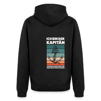 Kapitän Boot Segeln Geschenk - Unisex Premium Bio Zip Hoodie - Schwarz - Hinten - Nico (187cm)
