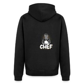 CHEF Koch Lustiges Kulinarisches Koch Motiv - Unisex Premium Bio Zip Hoodie - Schwarz - Hinten - Nico (187cm)