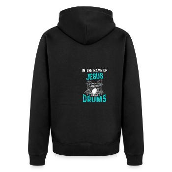In The Name Of Jesus I Play Drums Christians - Unisex Premium Organic Zip Hoodie - black - Back - Nico (187cm)