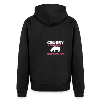 Chubby Unicorns Need Love Too Rhinozeros Rino - Unisex Premium Bio Zip Hoodie - Schwarz - Hinten - Nico (187cm)