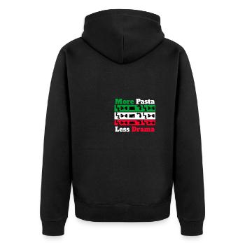 More Pasta Less Drama Für Pasta-Liebhaber Männer - Unisex Premium Bio Zip Hoodie - Schwarz - Hinten - Nico (187cm)