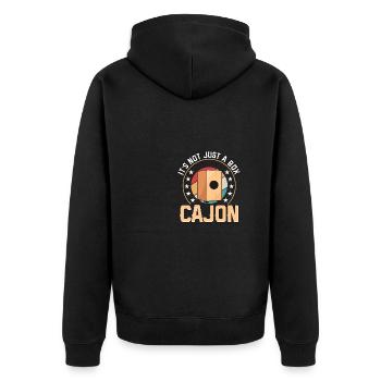 Not Just A Box It's A Cajon Kachon - Unisex Premium Bio Zip Hoodie - Schwarz - Hinten - Nico (187cm)