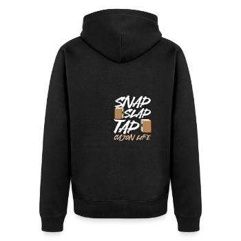 Snap Slap Tap Cajon Life Kachon - Unisex Premium Bio Zip Hoodie - Schwarz - Hinten - Nico (187cm)